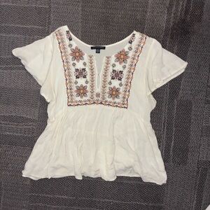 American Eagle Outfitters Floral Embroidered Blouse - Cream and Pink